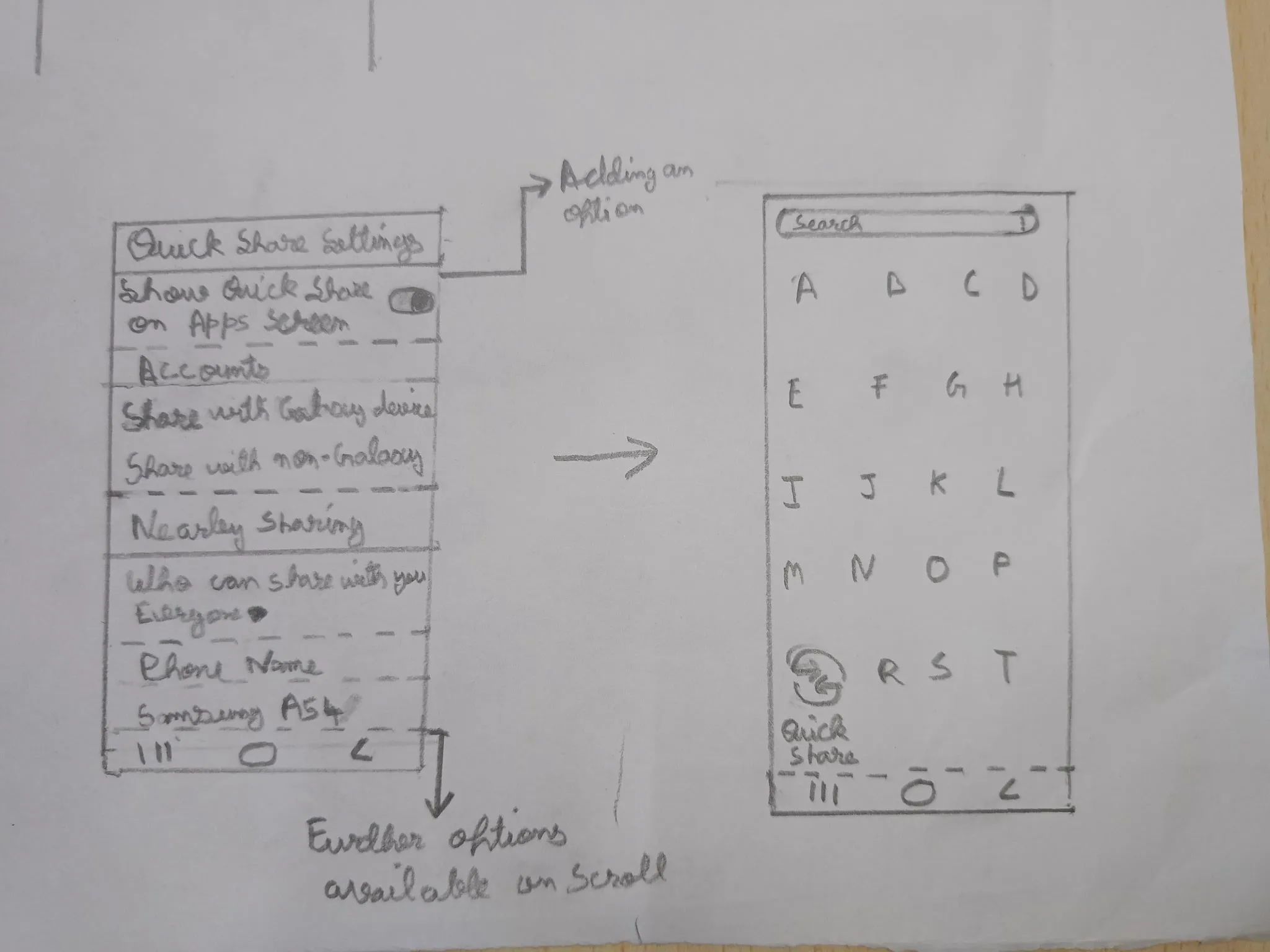 UI Sketch for listing QuickShare on the Apps Screen